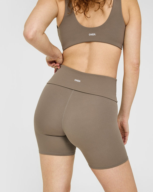 SoftMotion™ Fold Over Shorts 6" with White Logo | Moss Brown