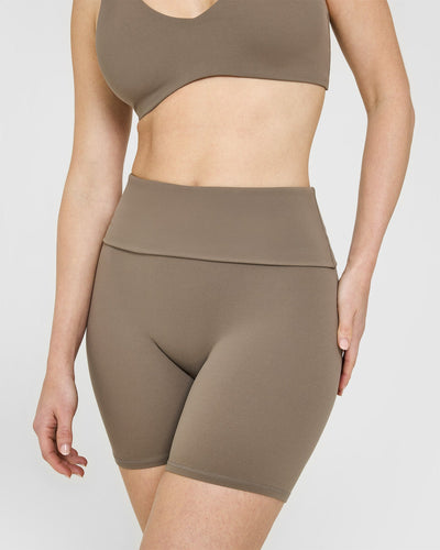 SoftMotion™ Fold Over Shorts 6" with White Logo | Moss Brown