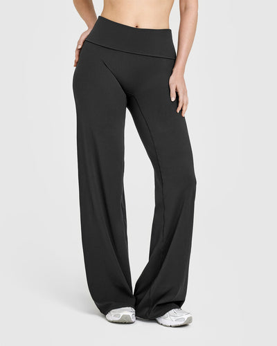 SoftMotion™ Fold Over Straight Leg Bottoms | Soft Black