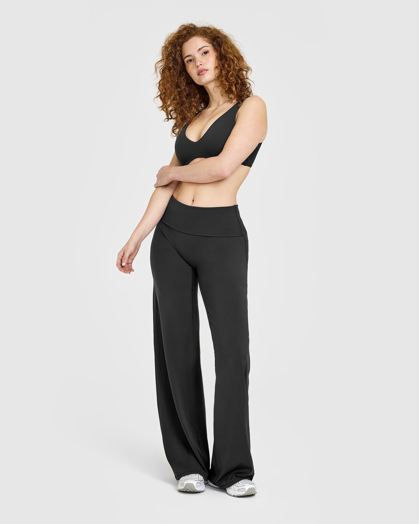 SoftMotion™ Fold Over Straight Leg Bottoms | Soft Black