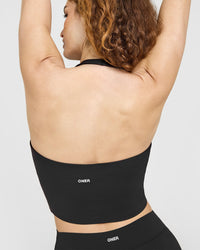 SoftMotion™ Halter Neck Mid Vest with Built in Bra Shelf | Soft Black