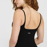 SoftMotion™ Strappy Vest with Built in Bra Shelf with White Logo | Black