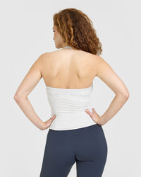 Mellow™ Rib Halter Neck Vest with Built in Bra Shelf | Light Grey Marl