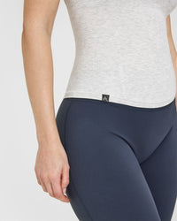 Mellow™ Rib Halter Neck Vest with Built in Bra Shelf | Light Grey Marl