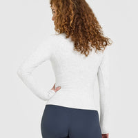 Mellow™ Rib Long Sleeve Cardigan | Light Grey Marl