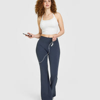 Mellow™ Rib Halter Neck Mid Vest with Built in Bra Shelf | Light Grey Marl