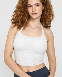 Mellow™ Rib Halter Neck Mid Vest with Built in Bra Shelf | Light Grey Marl