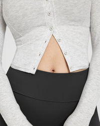 Mellow™ Rib Mid Long Sleeve Cardigan | Light Grey Marl