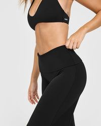 SoftMotion™ Fold Over Straight Leg Bottoms with White Logo | Black