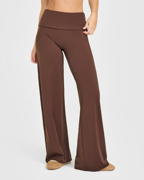 Oner Modal SoftMotion™ Fold Over Straight Leg Bottoms with White Logo | Espresso Brown