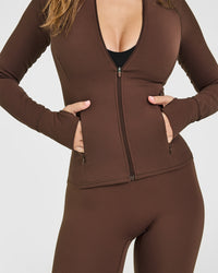 SoftMotion™ Jacket with White Logo | Espresso Brown