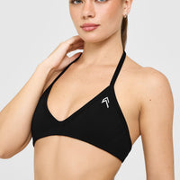 EnhanceLift™ Seamless Minimal Halter Neck Bralette with White Logo | Black