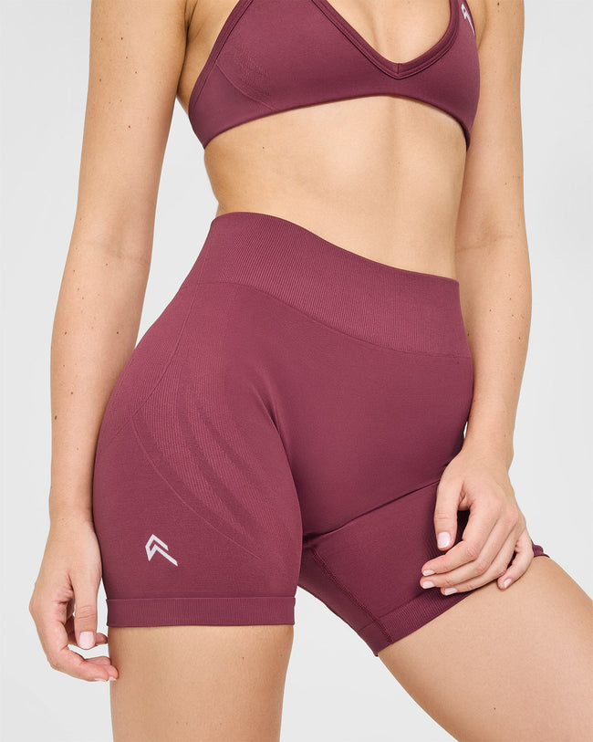 EnhanceLift™ Seamless Shorts with White Logo | Burnt Maroon