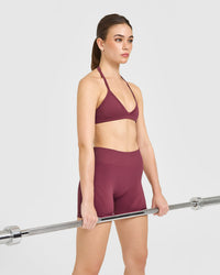 EnhanceLift™ Seamless Shorts with White Logo | Burnt Maroon