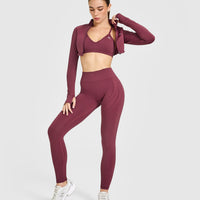 EnhanceLift™ Seamless Strappy Sports Bra with White Logo | Burnt Maroon
