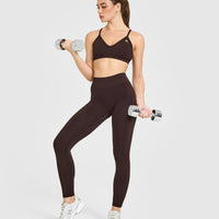 EnhanceLift™ Seamless Strappy Sports Bra with White Logo | Plum Brown