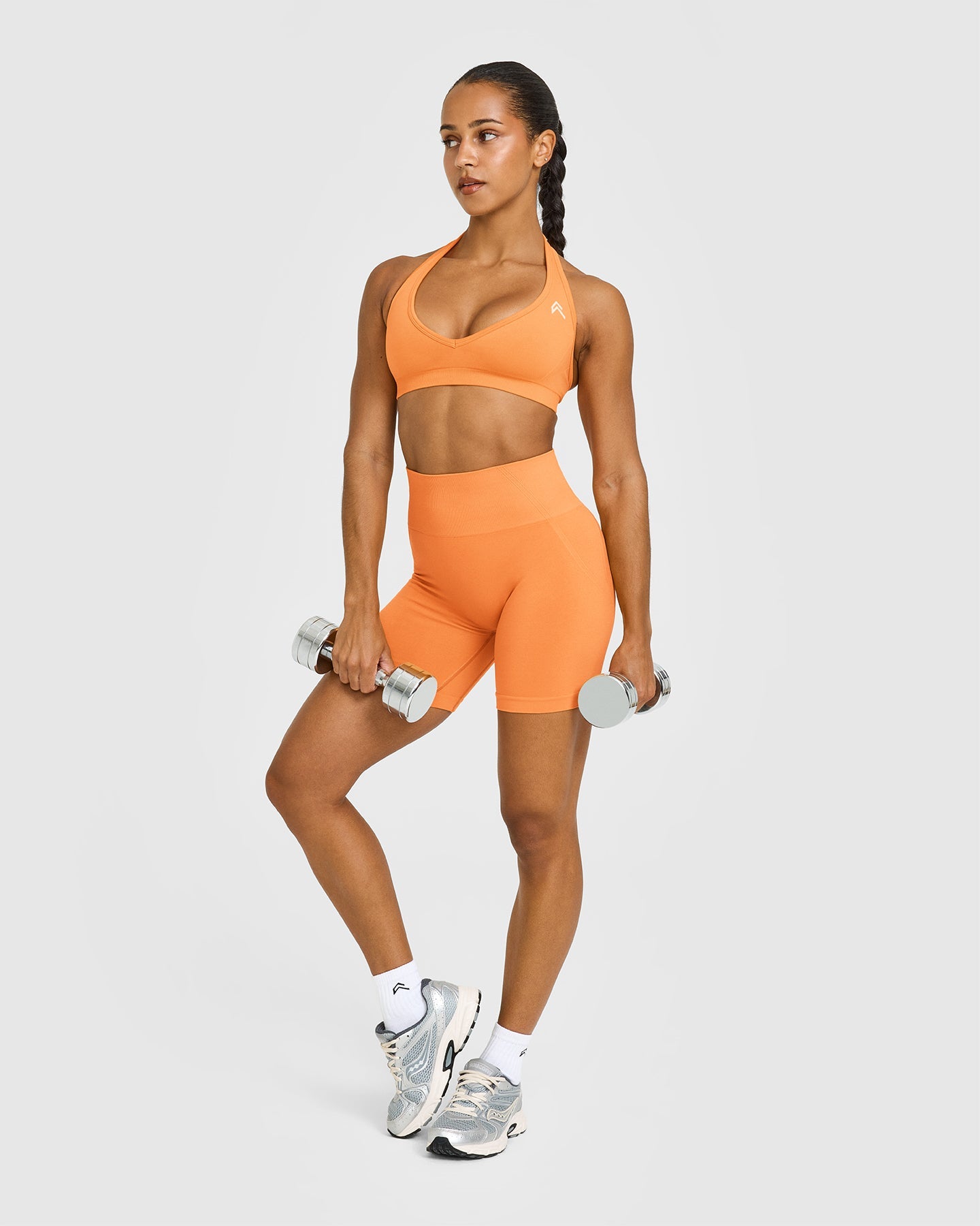 Effortless Seamless Halter Neck Sports Bra | Apricot Orange