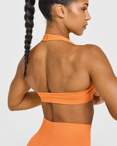 Effortless Seamless Halter Neck Sports Bra | Apricot Orange