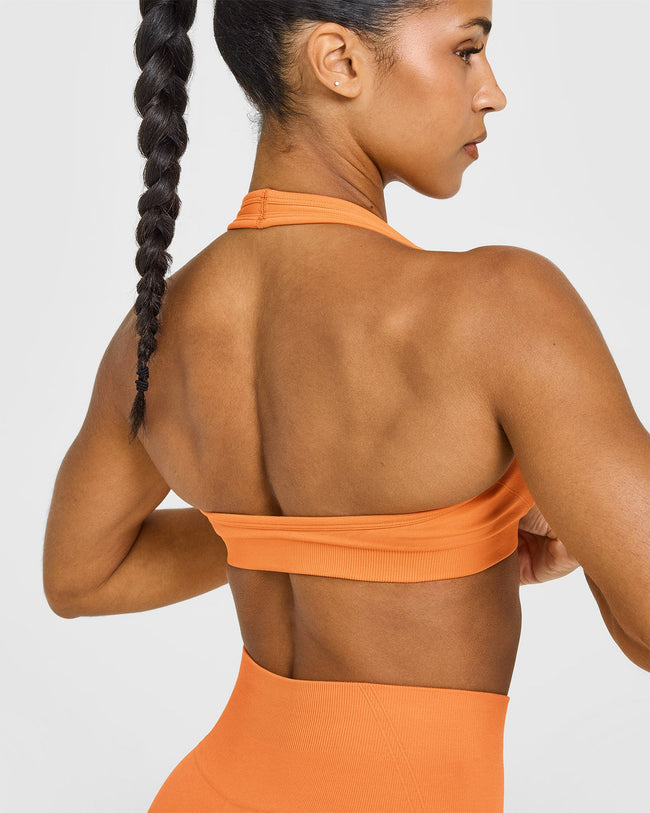 Effortless Seamless Halter Neck Sports Bra | Apricot Orange