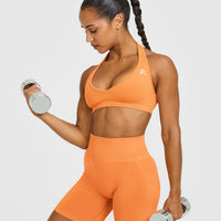 Effortless Seamless Halter Neck Sports Bra | Apricot Orange