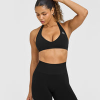 Effortless Seamless Halter Neck Sports Bra | Black