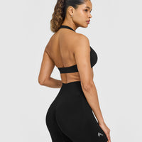 Effortless Seamless Halter Neck Sports Bra | Black