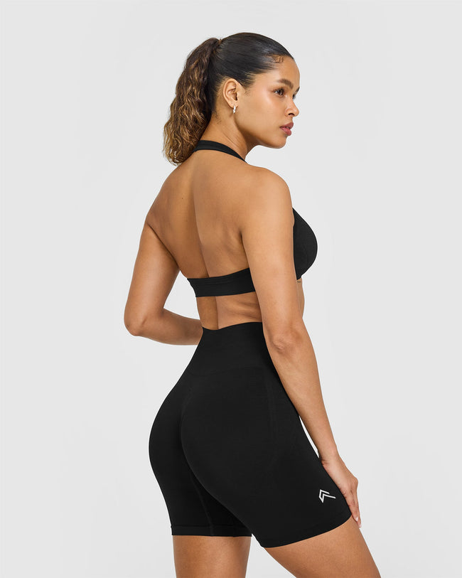 Effortless Seamless Halter Neck Sports Bra | Black