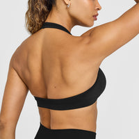 Effortless Seamless Halter Neck Sports Bra | Black