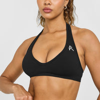 Effortless Seamless Halter Neck Sports Bra | Black