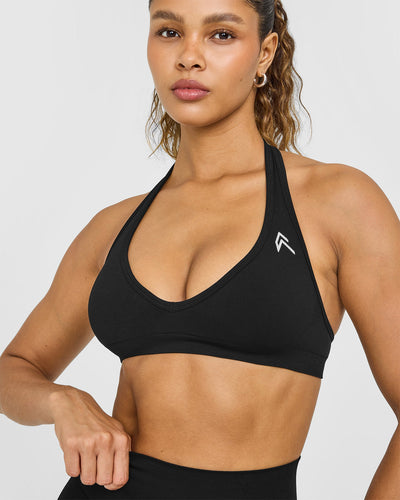 Effortless Seamless Halter Neck Sports Bra | Black
