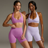 Effortless Seamless Halter Neck Sports Bra | Lavender Purple