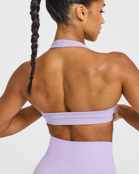 Effortless Seamless Halter Neck Sports Bra with White Logo | Lavender Purple