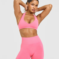 Effortless Seamless Halter Neck Sports Bra | Peony Pink