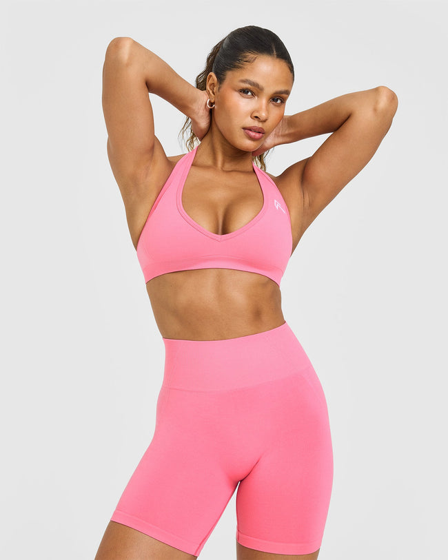 Effortless Seamless Halter Neck Sports Bra | Peony Pink