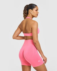Effortless Seamless Halter Neck Sports Bra | Peony Pink