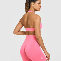 Effortless Seamless Halter Neck Sports Bra | Peony Pink