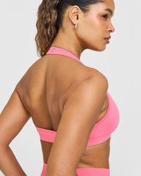 Effortless Seamless Halter Neck Sports Bra | Peony Pink