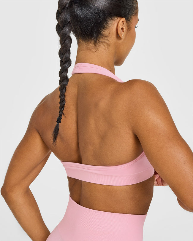 Effortless Seamless Halter Neck Sports Bra | Petal Pink