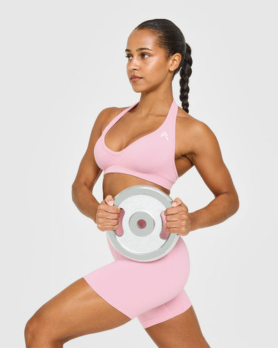 Effortless Seamless Halter Neck Sports Bra | Petal Pink