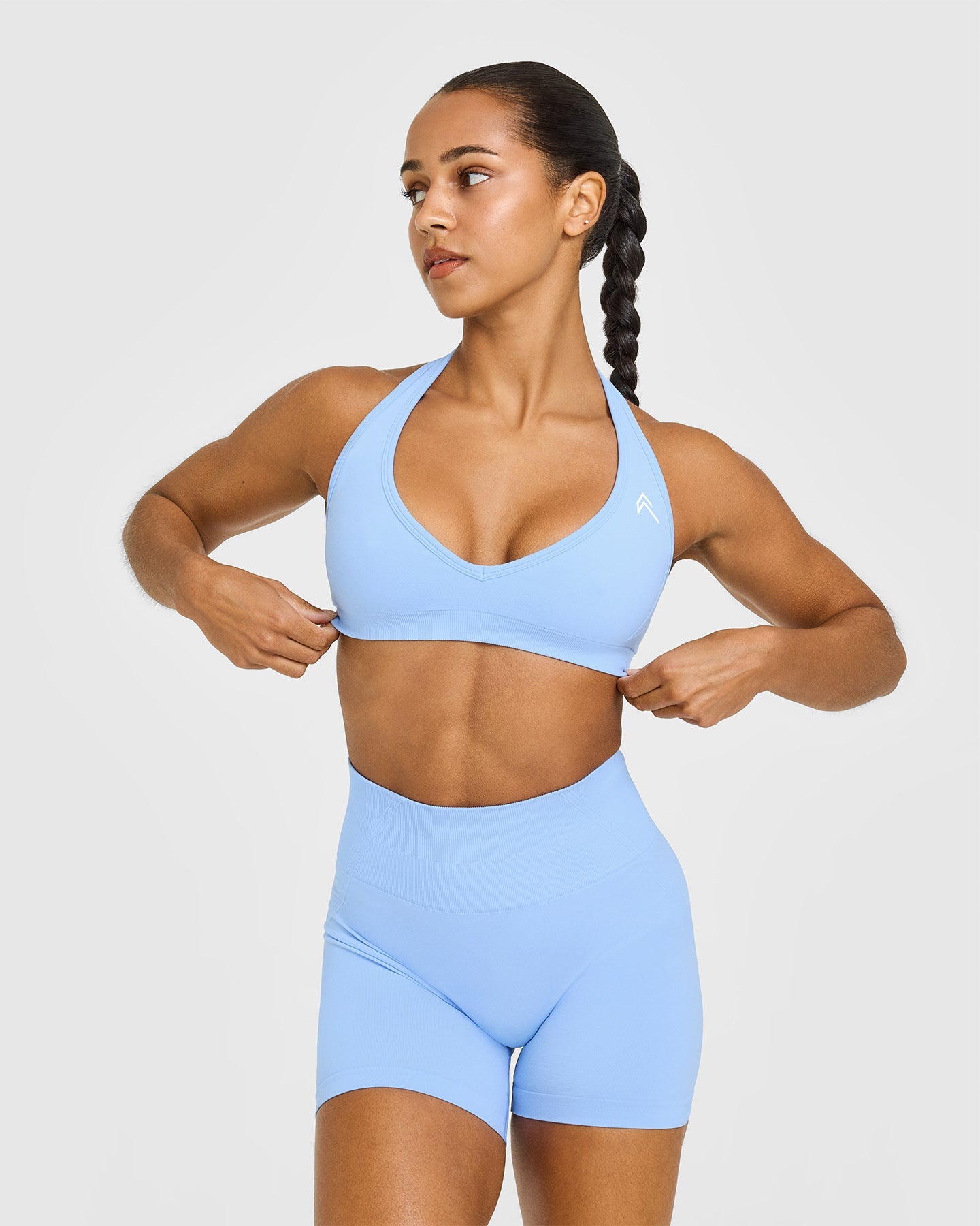 Effortless Seamless Halter Neck Sports Bra | Powdered Blue