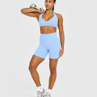 Effortless Seamless Halter Neck Sports Bra | Powdered Blue
