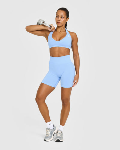 Effortless Seamless Halter Neck Sports Bra | Powdered Blue