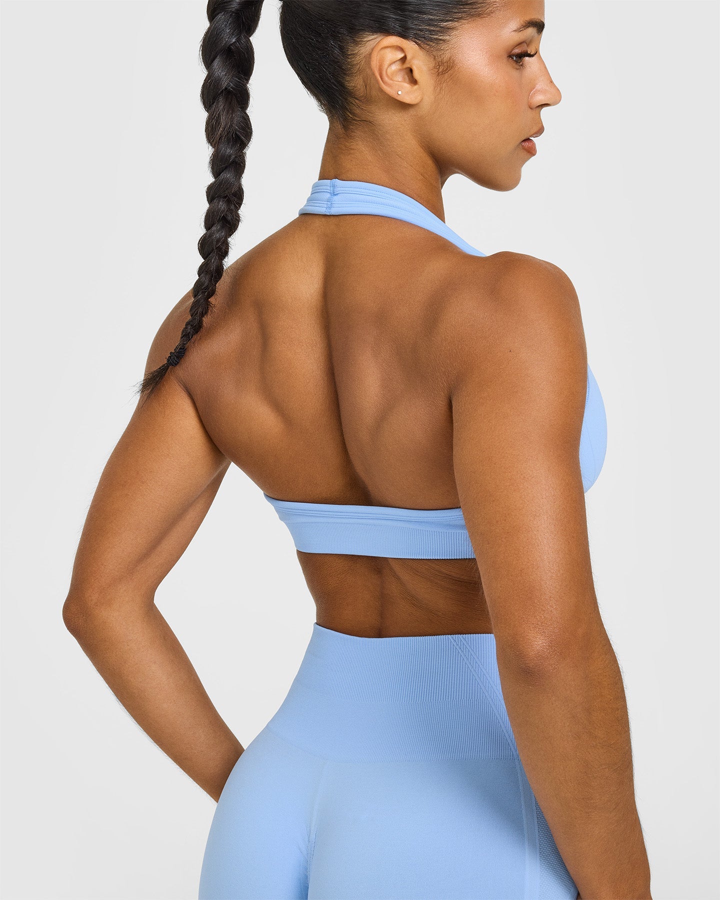 Effortless Seamless Halter Neck Sports Bra | Powdered Blue