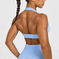 Effortless Seamless Halter Neck Sports Bra | Powdered Blue