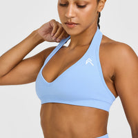 Effortless Seamless Halter Neck Sports Bra | Powdered Blue