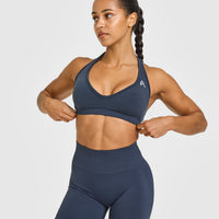 Effortless Seamless Halter Neck Sports Bra | True Blue