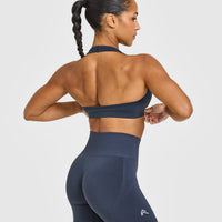 Effortless Seamless Halter Neck Sports Bra | True Blue