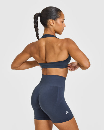 Effortless Seamless Halter Neck Sports Bra | True Blue