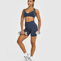 Effortless Seamless Halter Neck Sports Bra | True Blue