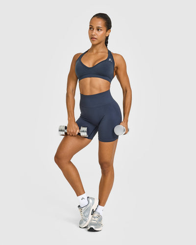 Effortless Seamless Halter Neck Sports Bra | True Blue
